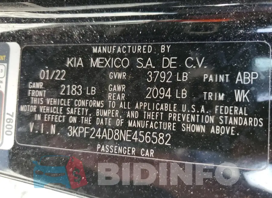 3KPF24AD8NE456582 Photo# 12