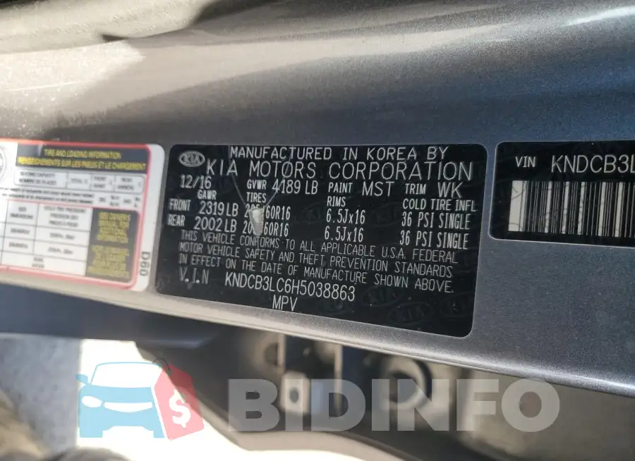 KNDCB3LC6H5038863 Photo# 13