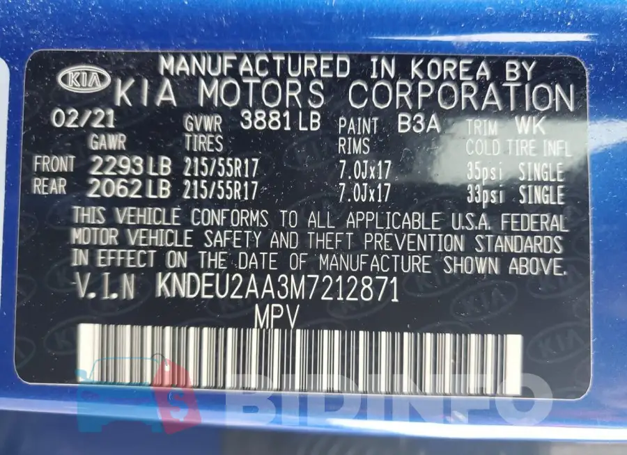 KNDEU2AA3M7212871 Photo# 13