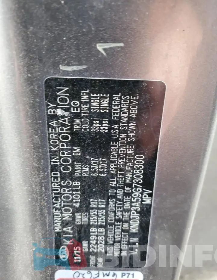 KNDJP3A59G7308300 Photo# 14