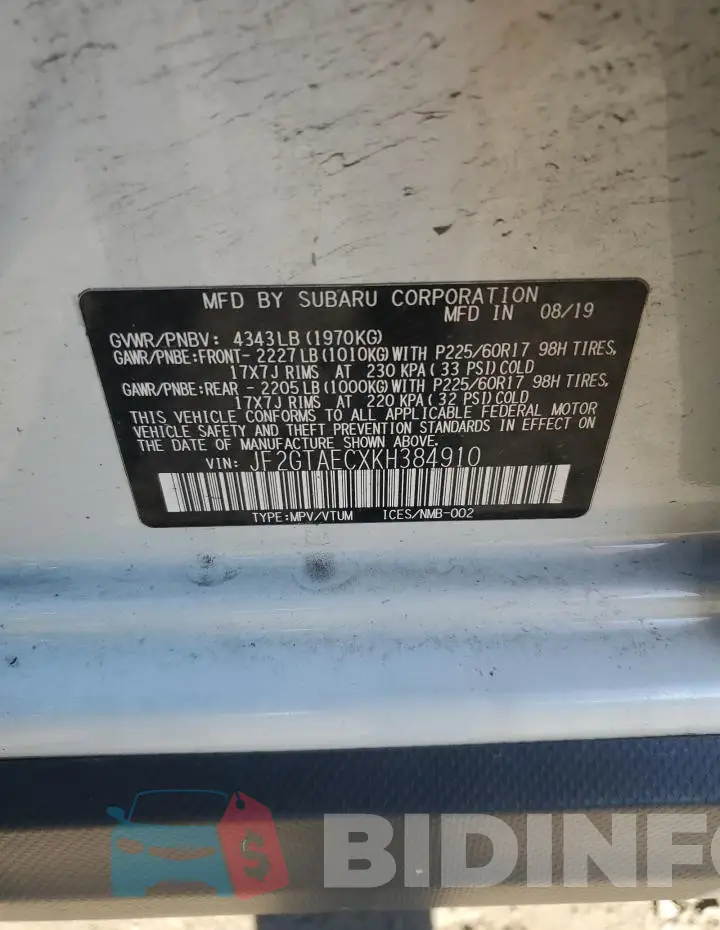 JF2GTAECXKH384910 Photo# 13