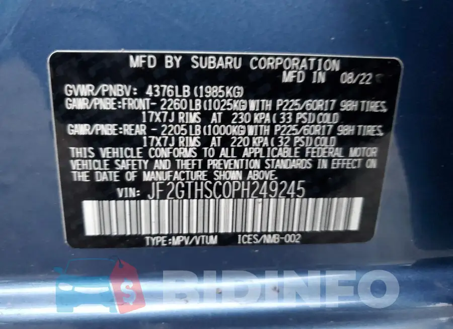 JF2GTHSC0PH249245 Photo# 13