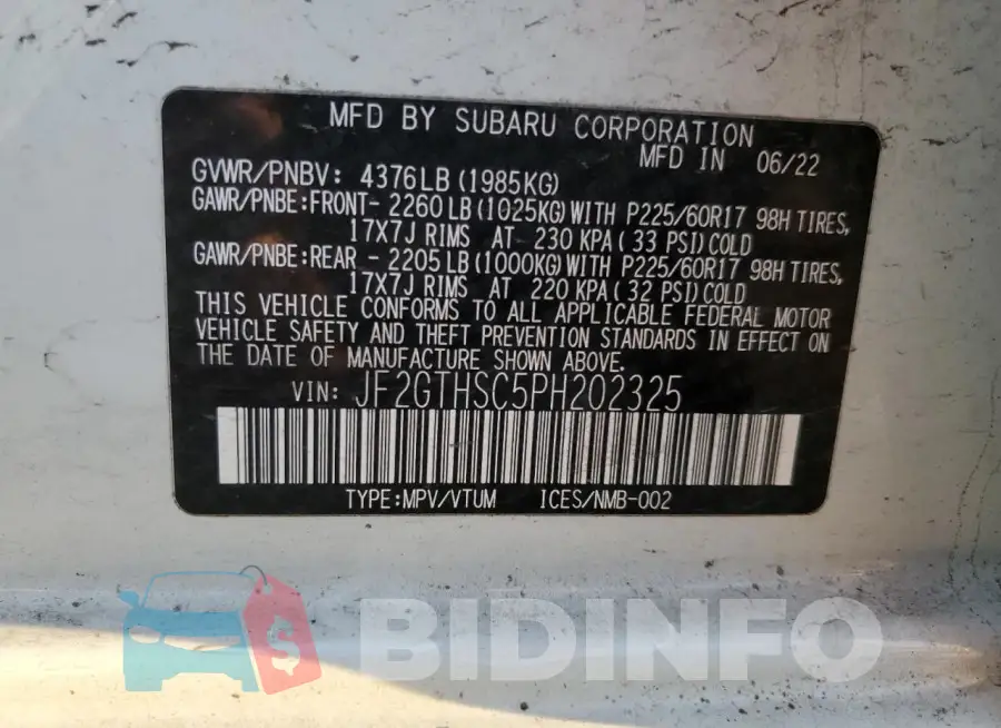 JF2GTHSC5PH202325 Photo# 13