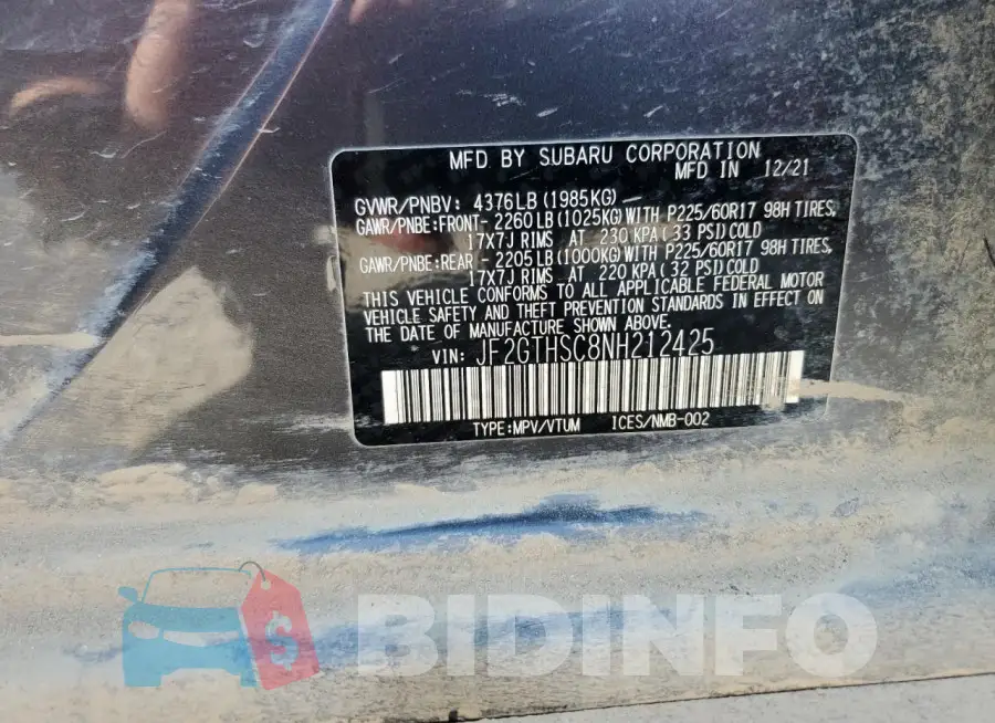 JF2GTHSC8NH212425 Photo# 14