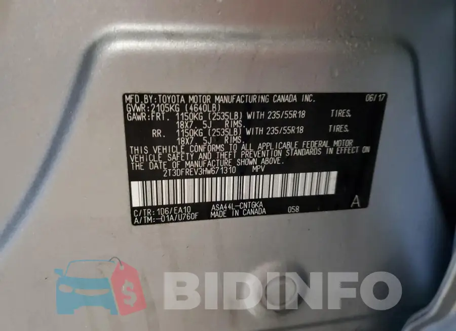 2T3DFREV3HW671310 Photo# 14
