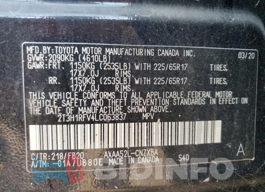2T3H1RFV4LC063837 Photo# 13