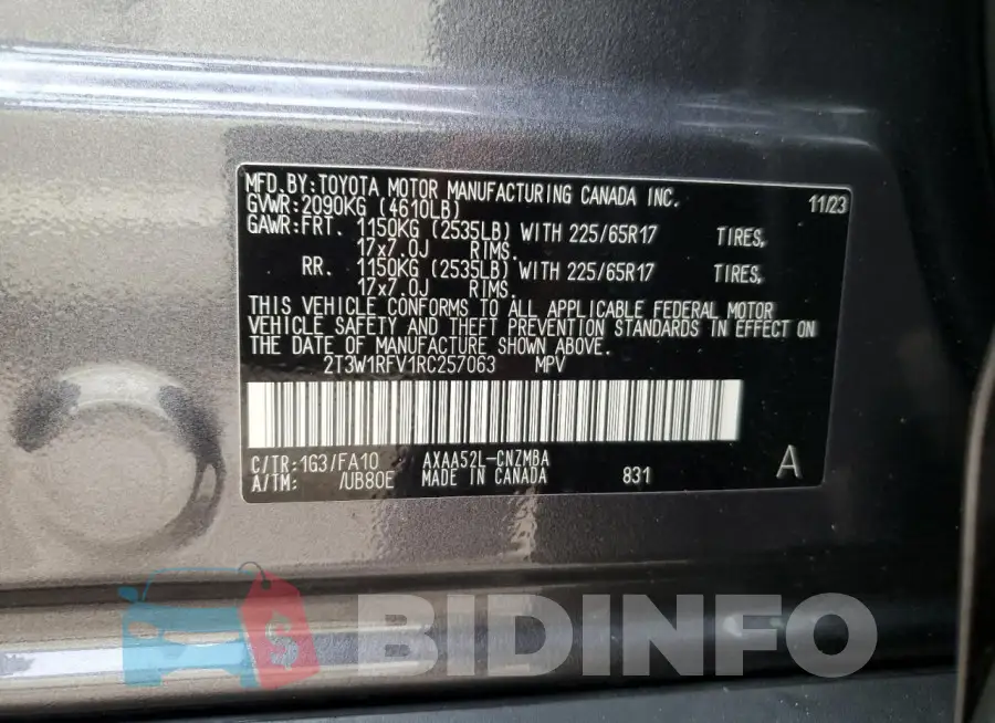 2T3W1RFV1RC257063 Photo# 13