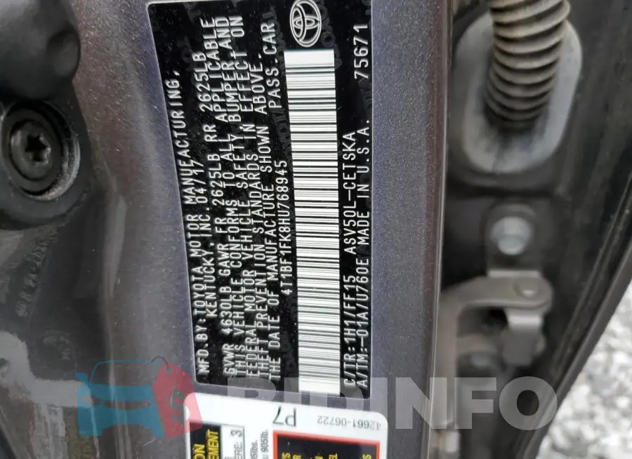 4T1BF1FK8HU768945 Photo# 13
