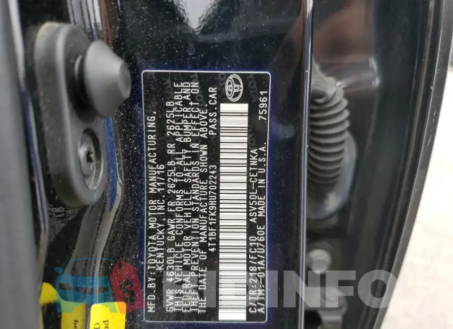 4T1BF1FK9HU702243 Photo# 12