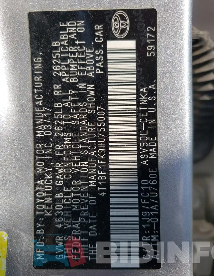 4T1BF1FK9HU755007 Photo# 12