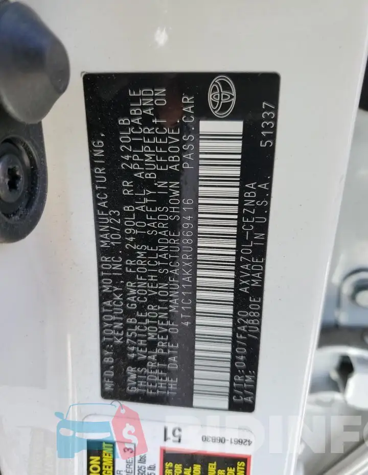 4T1C11AKXRU869416 Photo# 13