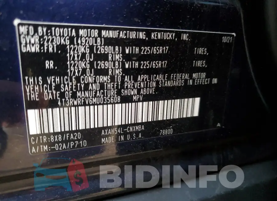 4T3RWRFV6MU035608 Photo# 14