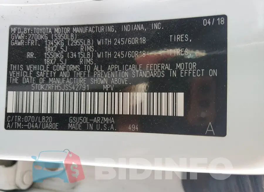 5TDKZRFH5JS542791 Photo# 13