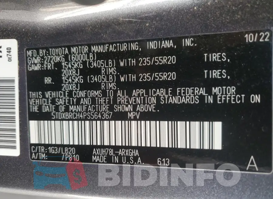 5TDXBRCH4PS564367 Photo# 13
