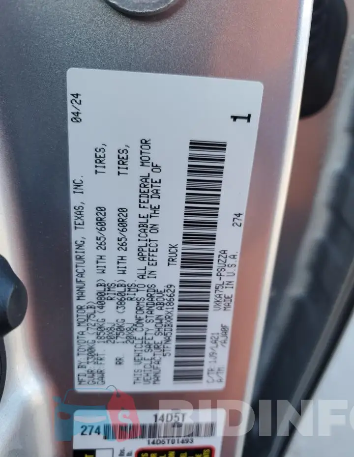 5TFNA5DBXRX186629 Photo# 12