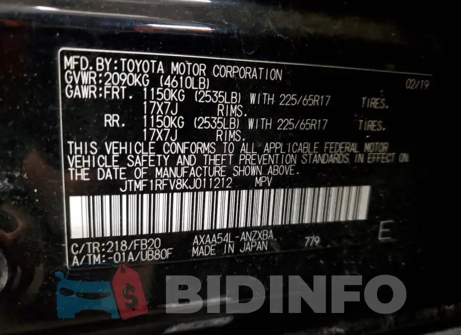 JTMF1RFV8KJ011212 Photo# 12