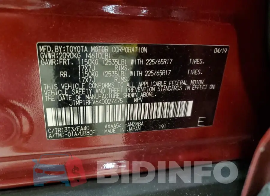 JTMP1RFV6KD027475 Photo# 12