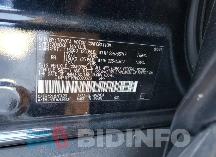 JTMP1RFV7KD020373 Photo# 13