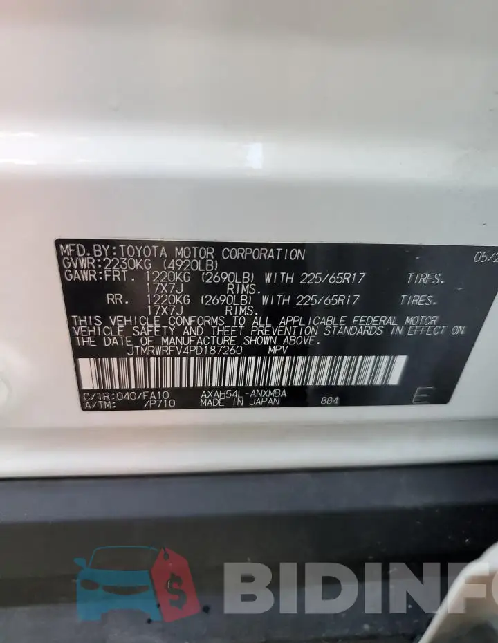JTMRWRFV4PD187260 Photo# 13