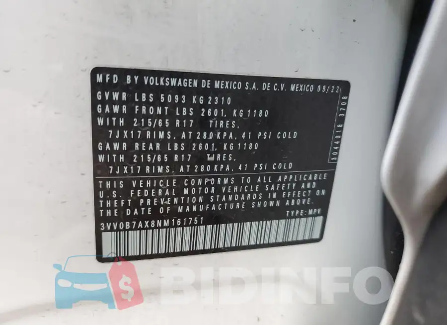 3VV0B7AX8NM161751 Photo# 14