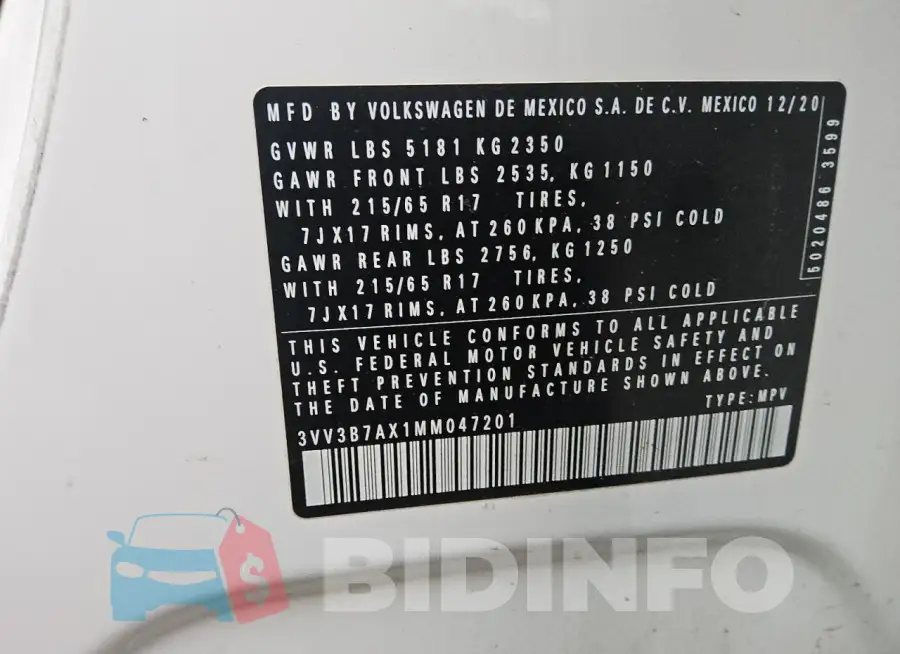 3VV3B7AX1MM047201 Photo# 13