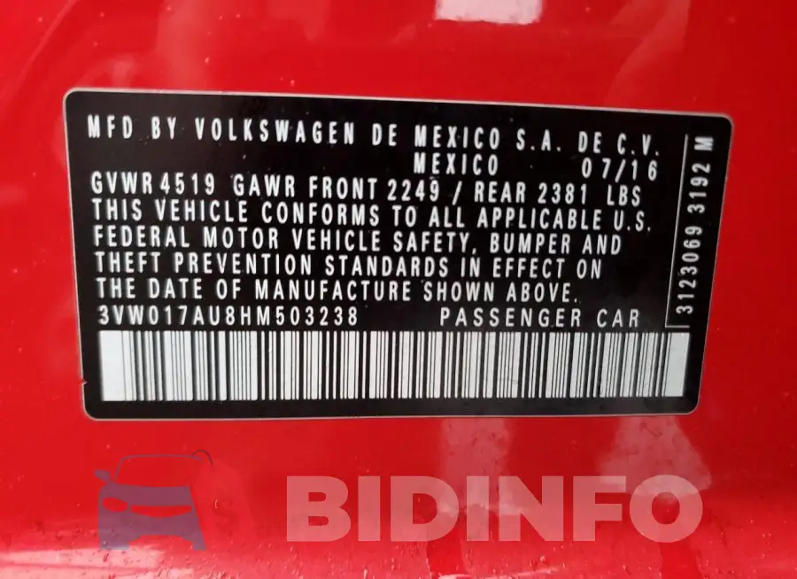 3VW017AU8HM503238 Photo# 13