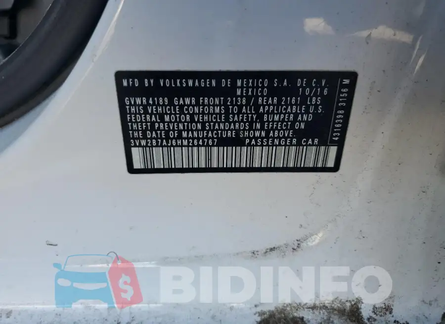 3VW2B7AJ6HM264767 Photo# 13