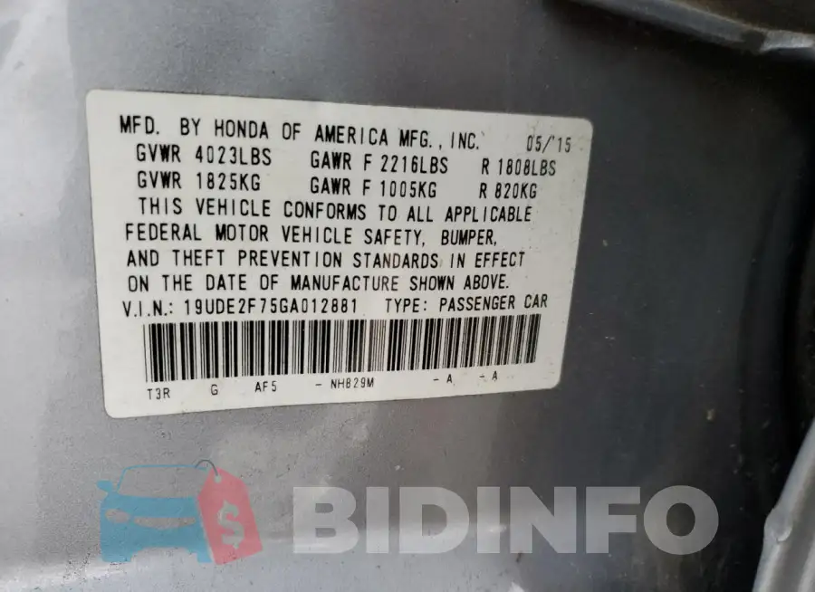 19UDE2F75GA012881 Photo# 12