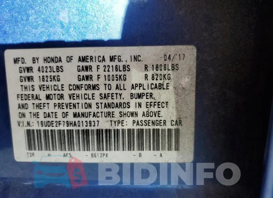 19UDE2F79HA013937 Photo# 12