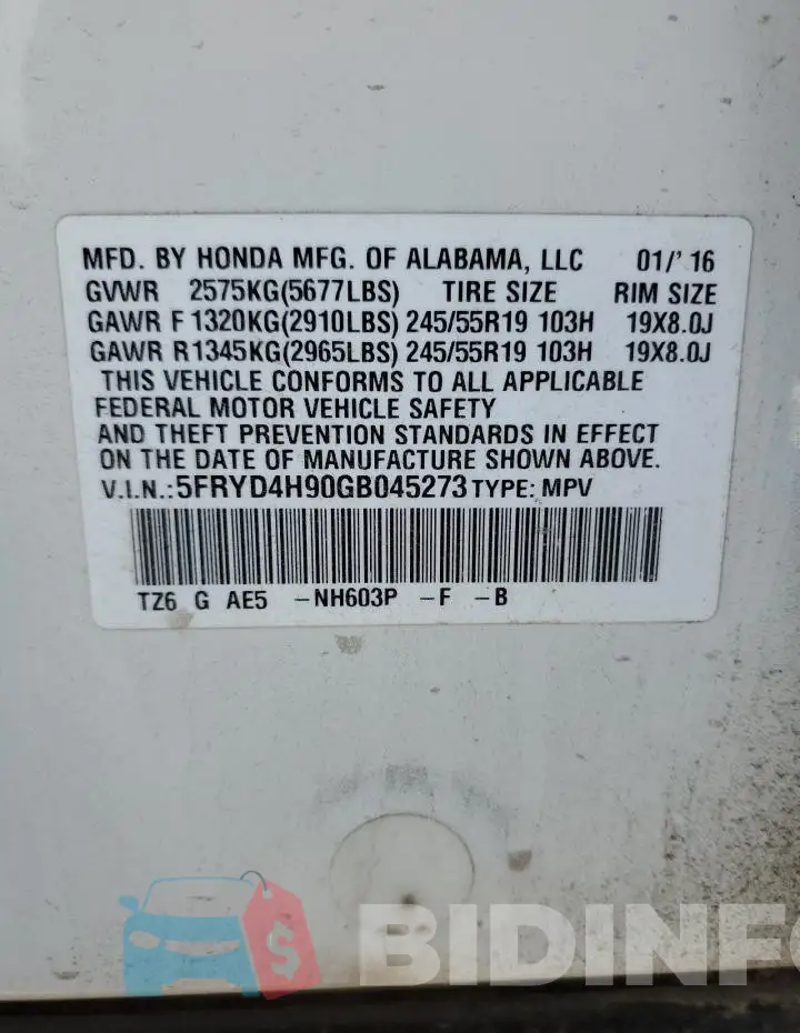 5FRYD4H90GB045273 Photo# 13