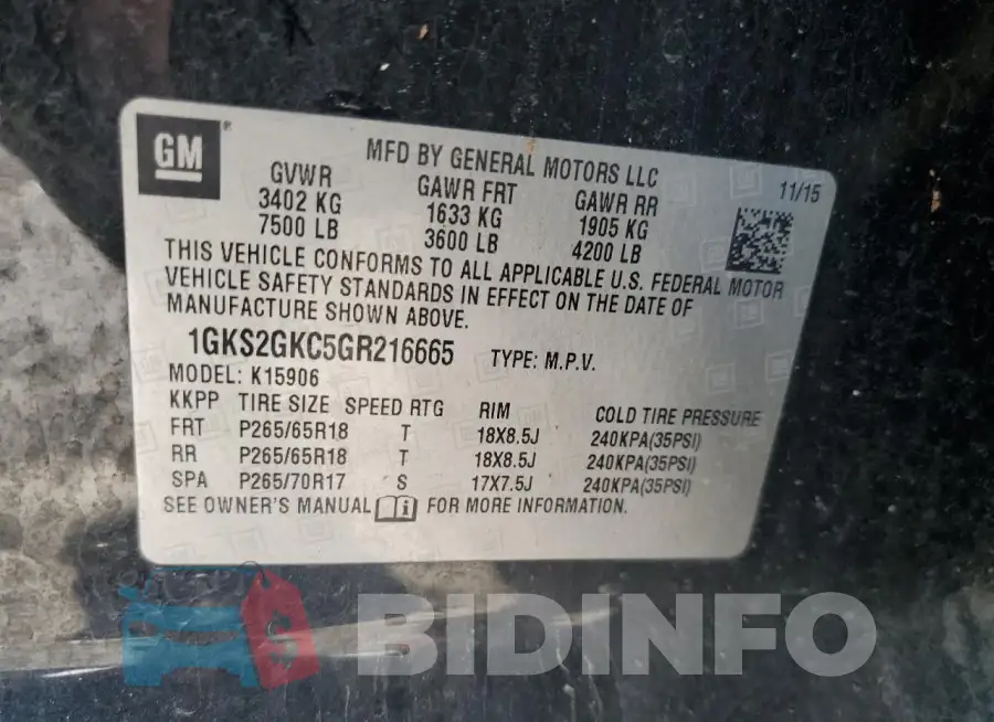 1GKS2GKC5GR216665 Photo# 13