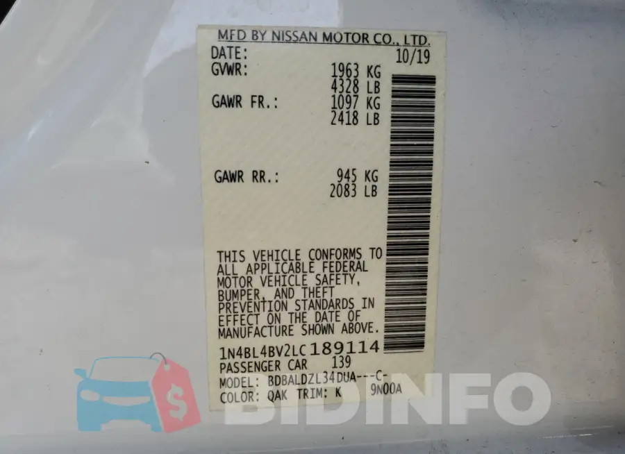 1N4BL4BV2LC189114 Photo# 12