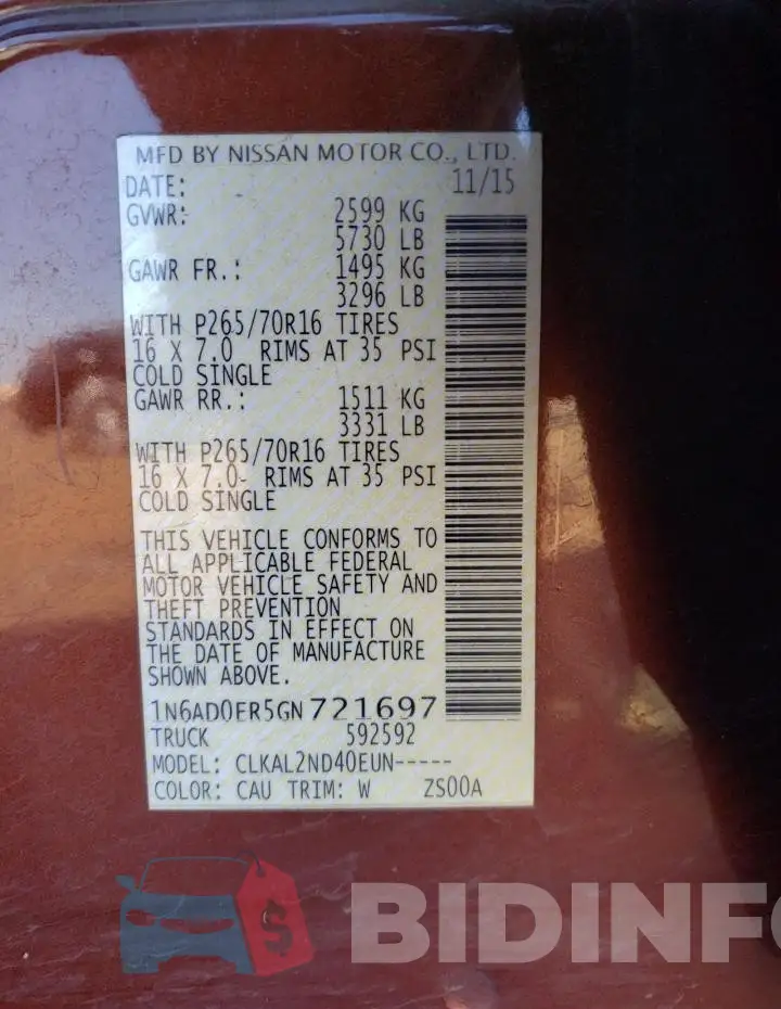 1N6AD0ER5GN721697 Photo# 12