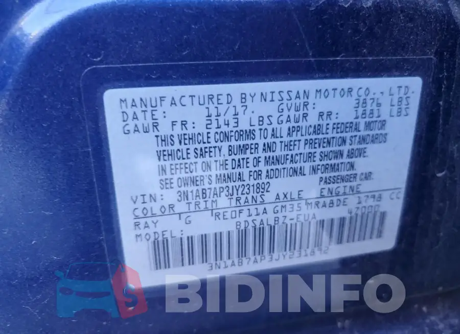 3N1AB7AP3JY231892 Photo# 12