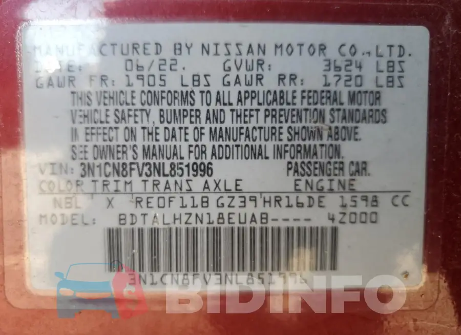 3N1CN8FV3NL851996 Photo# 13