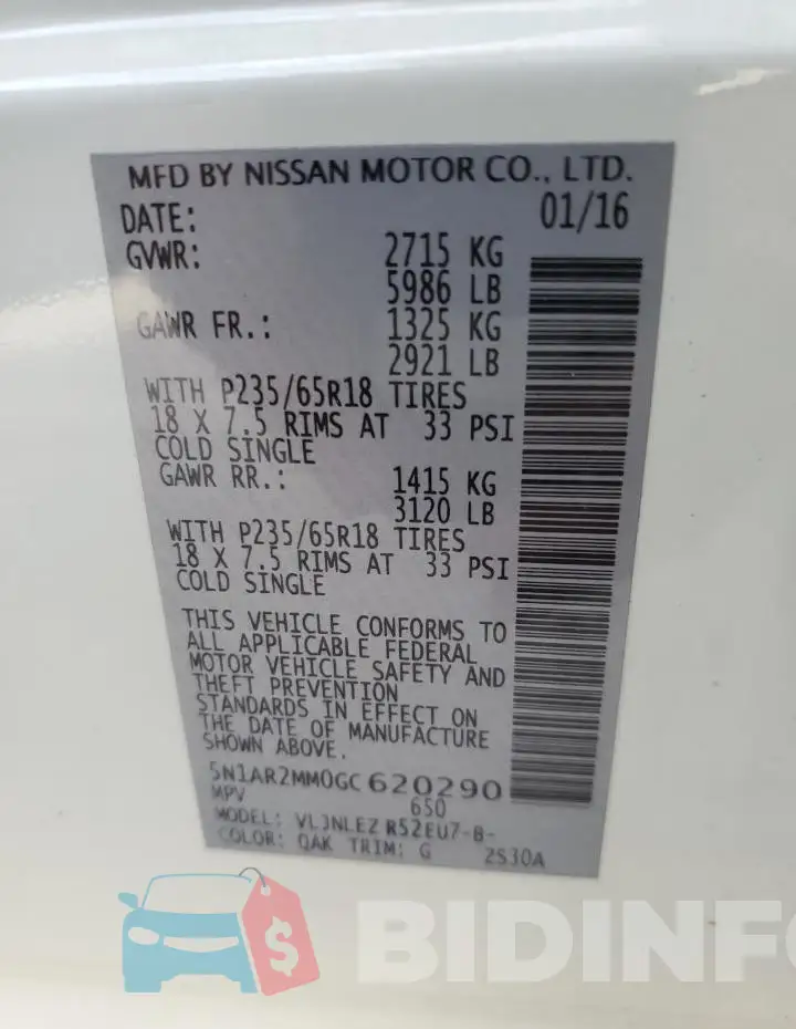 5N1AR2MM0GC620290 Photo# 14