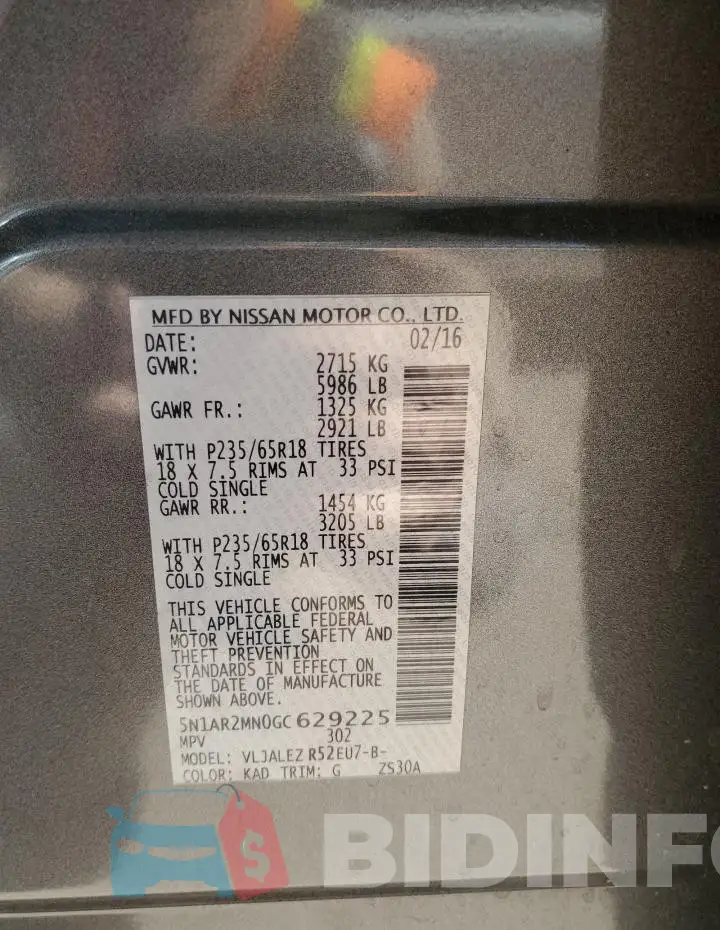 5N1AR2MN0GC629225 Photo# 14