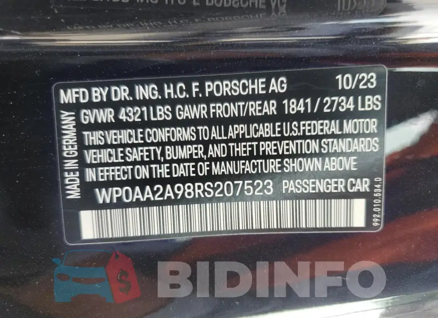 WP0AA2A98RS207523 Photo# 12