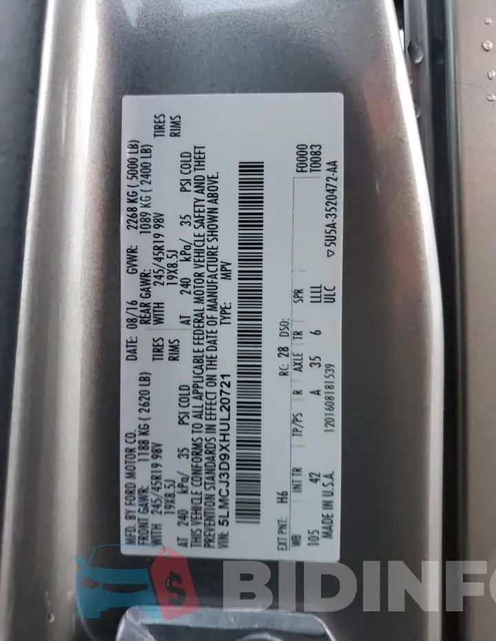 5LMCJ3D9XHUL20721 Photo# 13