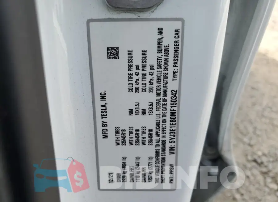5YJ3E1EB0MF150342 Photo# 12