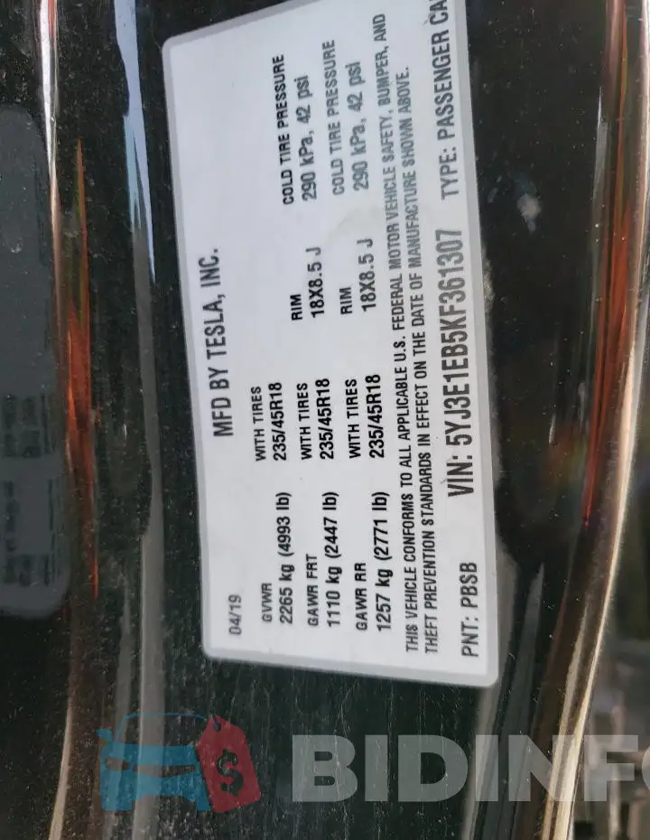 5YJ3E1EB5KF361307 Photo# 12