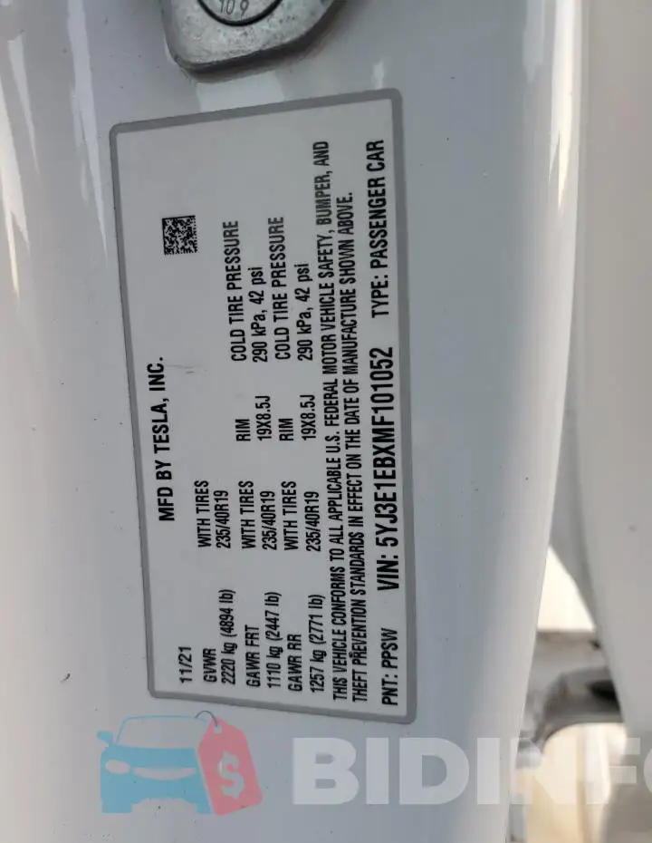 5YJ3E1EBXMF101052 Photo# 12