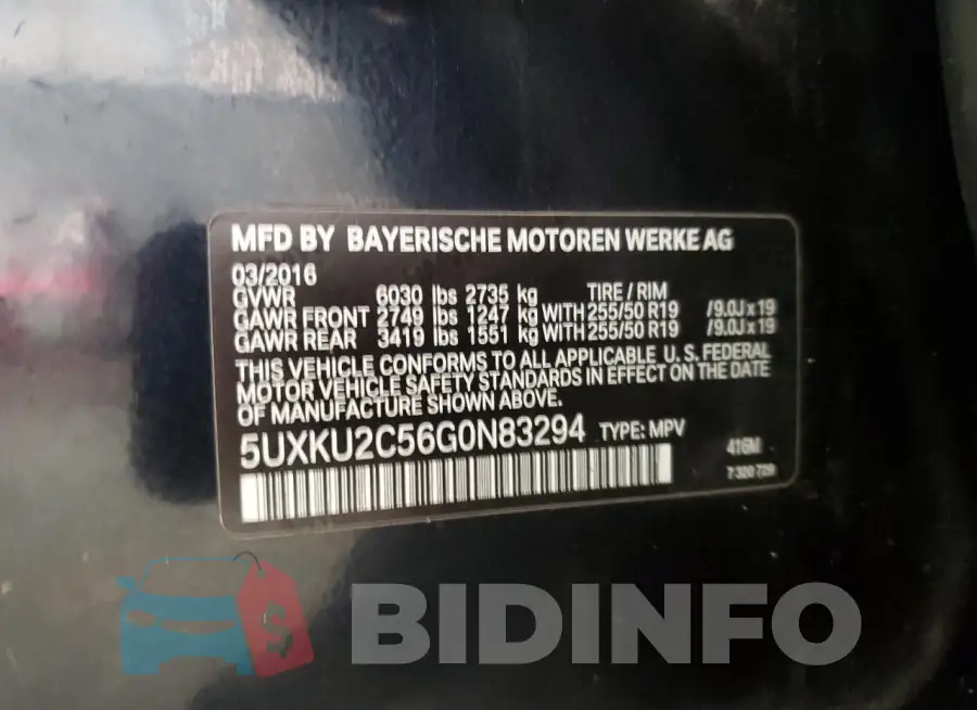 5UXKU2C56G0N83294 Photo# 13