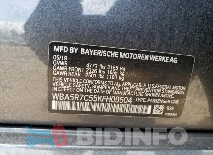 WBA5R7C55KFH09504 Photo# 12