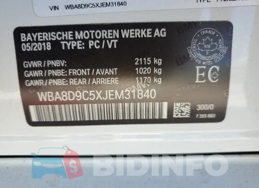 WBA8D9C5XJEM31840 Photo# 12