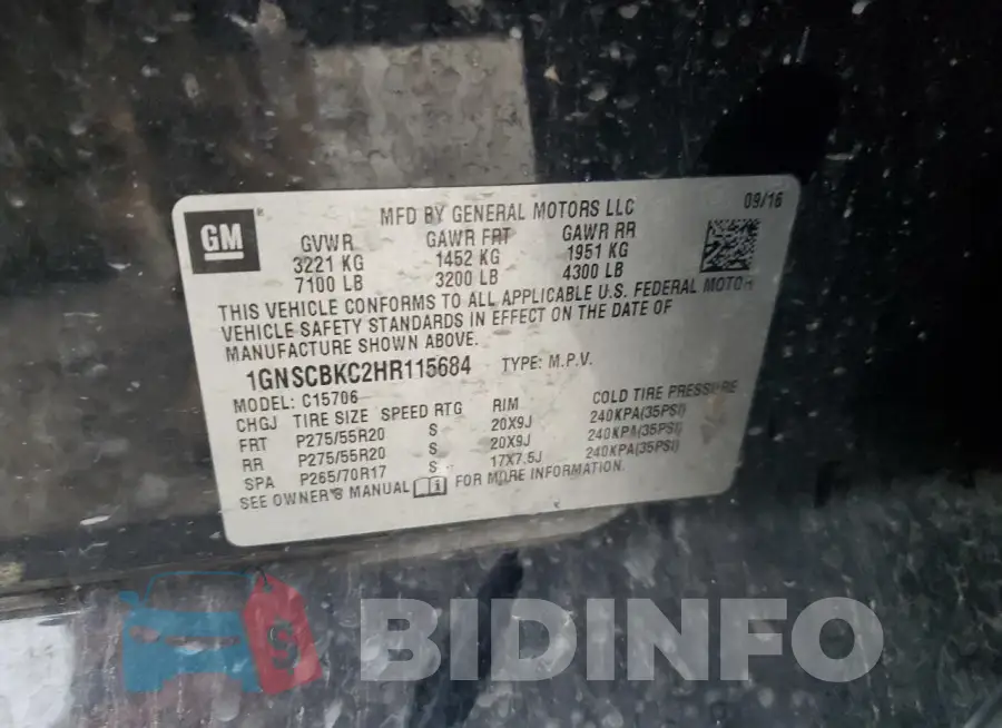 1GNSCBKC2HR115684 Photo# 14