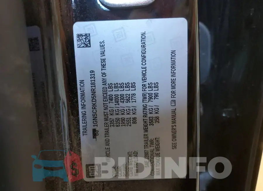 1GNSCRKD5NR181319 Photo# 13