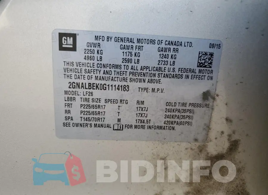 2GNALBEK0G1114183 Photo# 13