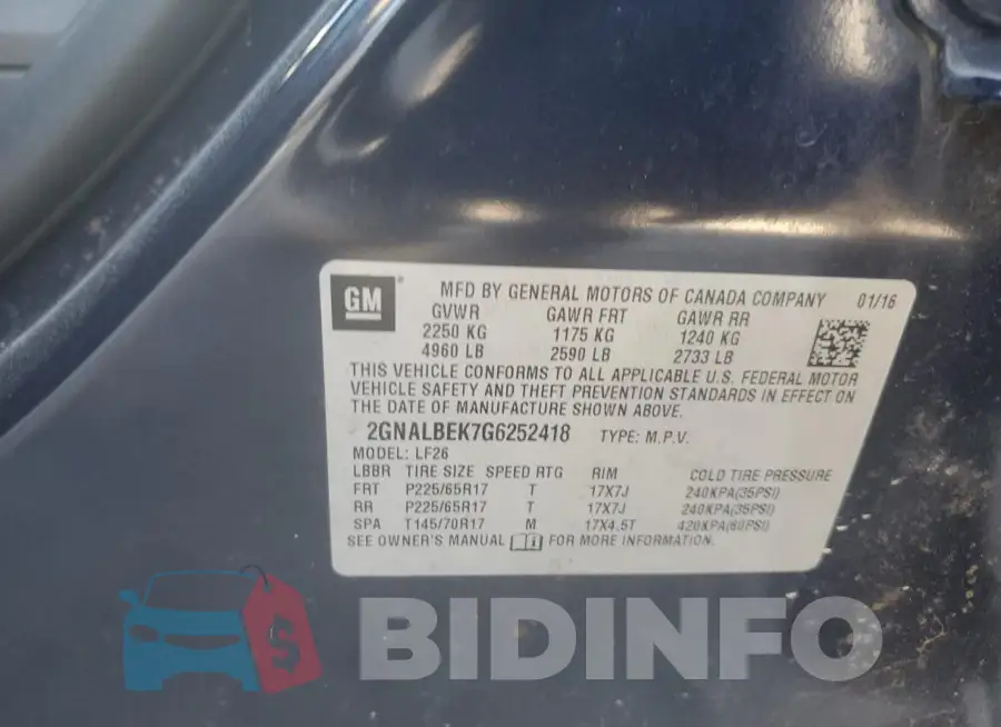 2GNALBEK7G6252418 Photo# 13