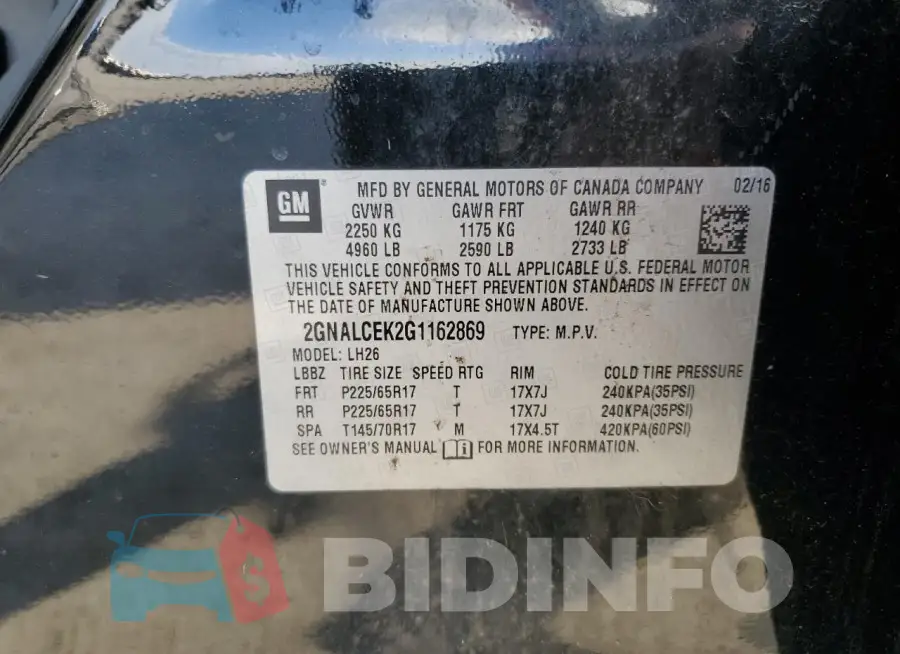 2GNALCEK2G1162869 Photo# 13